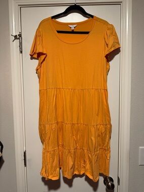 Time and Tru Orange Tiered Short Sleeve Mini Dress